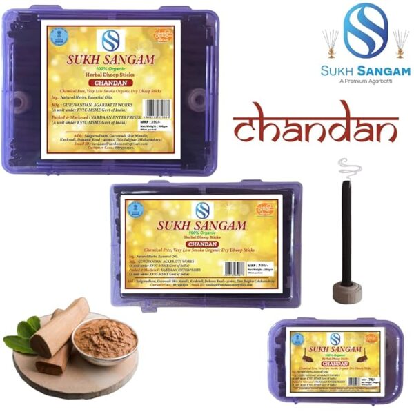Sukh Sangam Low Smoke Sandal Wood Dhoop Sticks { Chandan Dhoop Batti } Long Lasting Perfume for Home Fragrance 100GM - Image 2