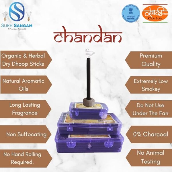 Sukh Sangam Low Smoke Sandal Wood Dhoop Sticks { Chandan Dhoop Batti } Long Lasting Perfume for Home Fragrance 100GM - Image 4
