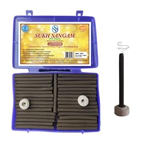 Sukh Sangam Low Smoke Sandal Wood Dhoop Sticks / Lavender Dhoop Batti (100gram) Long Lasting Perfume for Home Fragrance / Meditation / Dhoop for Pooja / Free Dhoop Holder