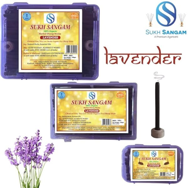 Sukh Sangam Low Smoke Sandal Wood Dhoop Sticks / Lavender Dhoop Batti (100gram) Long Lasting Perfume for Home Fragrance / Meditation / Dhoop for Pooja / Free Dhoop Holder - Image 2
