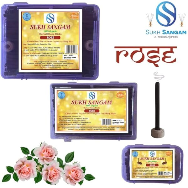 Sukh Sangam Low Smoke Sandal Wood Dhoop Sticks / Rose Dhoop Batti (100gram) Long Lasting Perfume for 24 Hours Home Fragrance / Meditation / Dhoop for Pooja / Free Dhoop Holder - Image 2