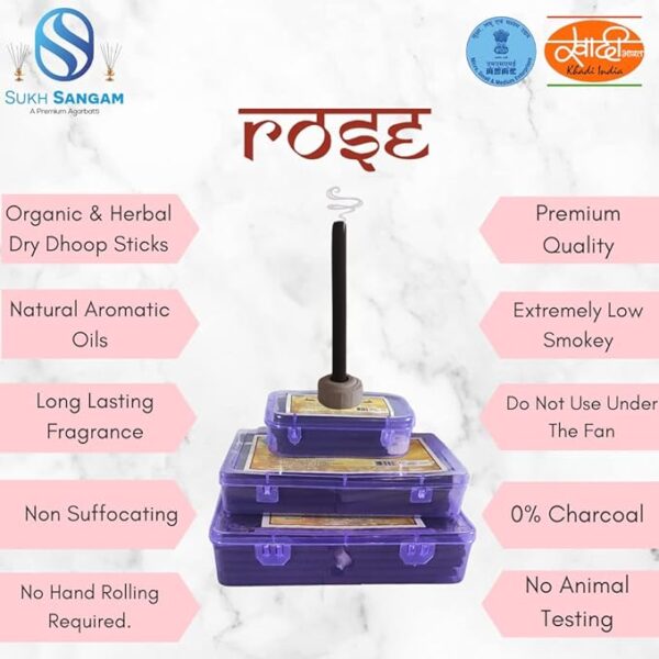 Sukh Sangam Low Smoke Sandal Wood Dhoop Sticks / Rose Dhoop Batti (100gram) Long Lasting Perfume for 24 Hours Home Fragrance / Meditation / Dhoop for Pooja / Free Dhoop Holder - Image 3