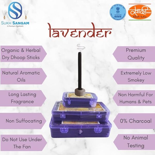 Sukh Sangam Low Smoke Sandal Wood Dhoop Sticks / Lavender Dhoop Batti (100gram) Long Lasting Perfume for Home Fragrance / Meditation / Dhoop for Pooja / Free Dhoop Holder - Image 4