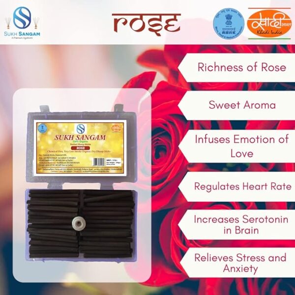 Sukh Sangam Low Smoke Sandal Wood Dhoop Sticks / Rose Dhoop Batti (100gram) Long Lasting Perfume for 24 Hours Home Fragrance / Meditation / Dhoop for Pooja / Free Dhoop Holder - Image 4